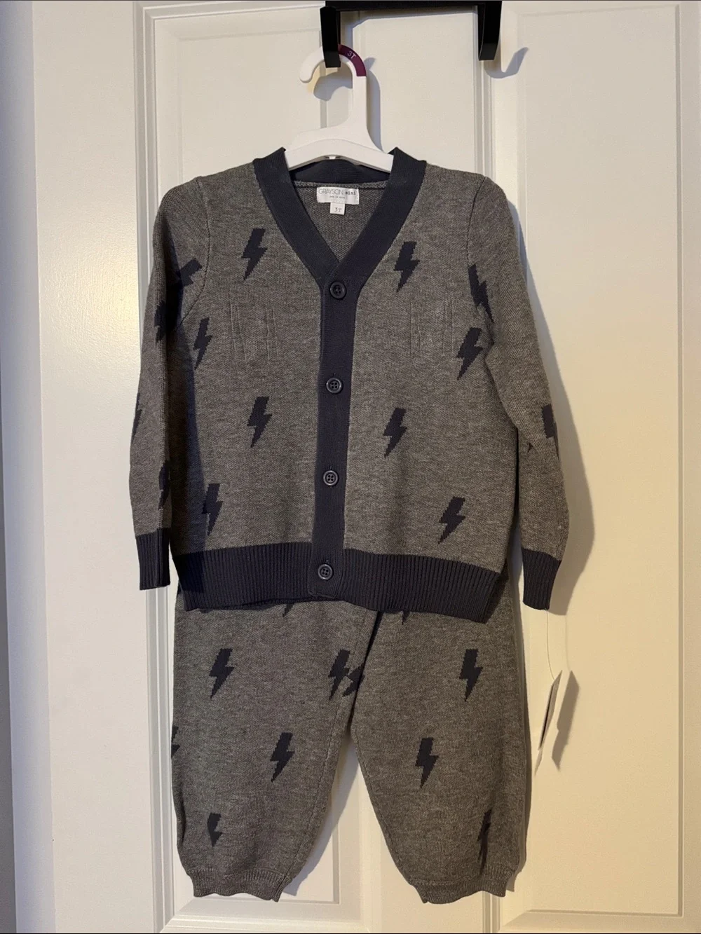 NWT Grayson Mini toddler Boys’ Knit Lightening Bolt Cardigan Sweater and Pants